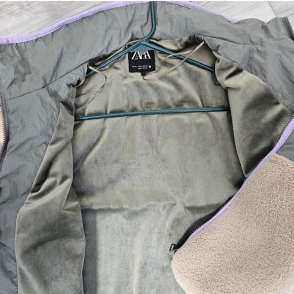 Zara Olive and Lavender Sherpa  Jacket Sz XL - Picture 9 of 10